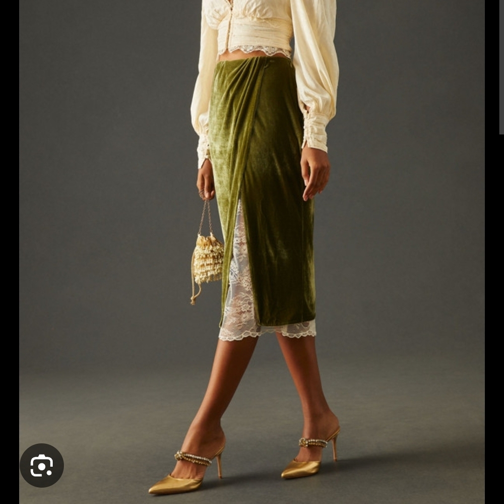 Anthropologie Green Velvet Skirt, New With Tags, Size Large